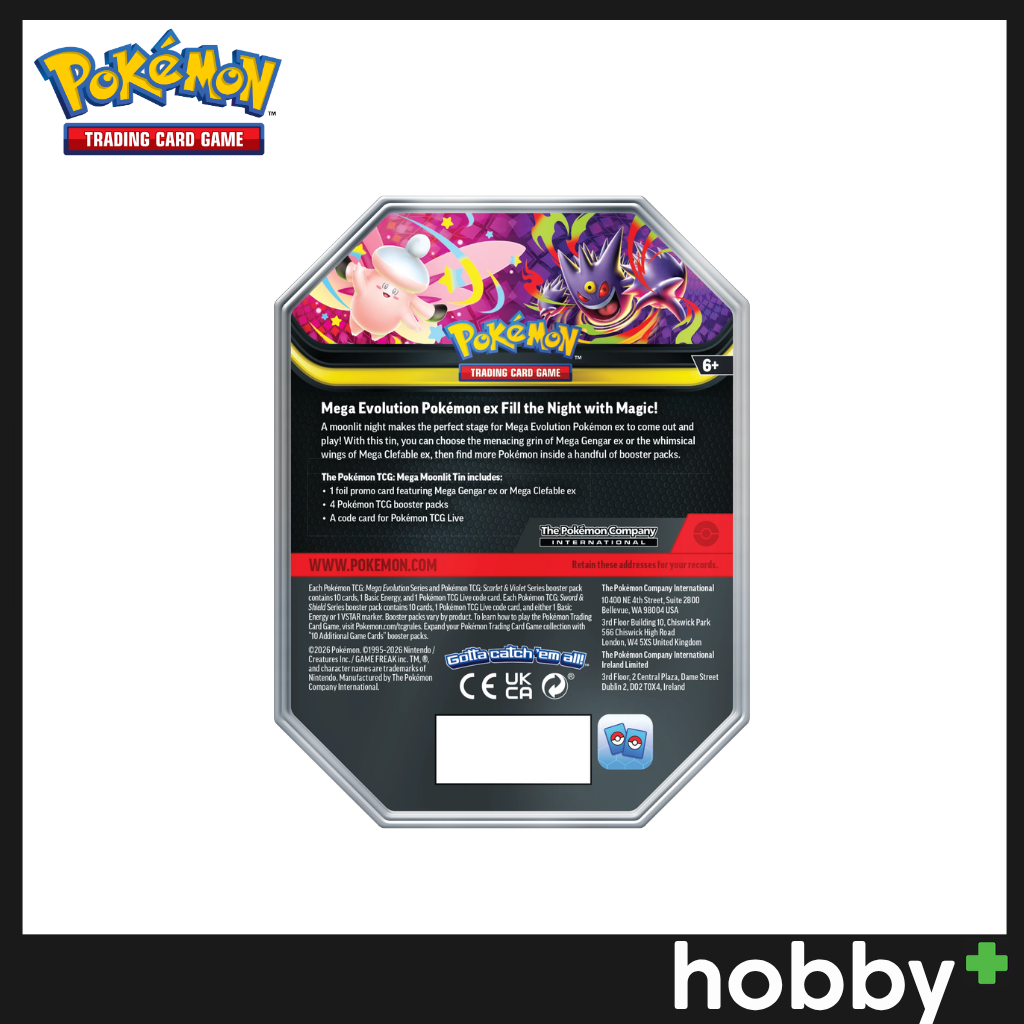 English Pokemon TCG Mega Moonlit ex Tin [Mega Gengar or Mega Clefable]